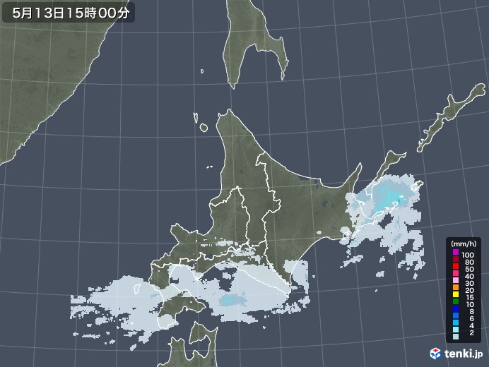 北海道地方の雨雲レーダー(2021年05月13日)