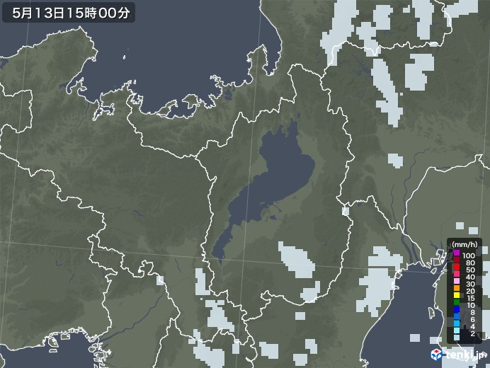 滋賀県の雨雲レーダー(2021年05月13日)