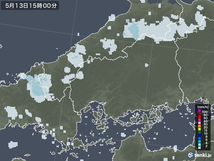 広島県の雨雲レーダー(2021年05月13日)