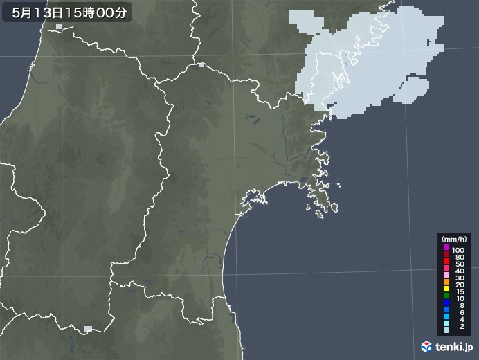 宮城県の雨雲レーダー(2021年05月13日)