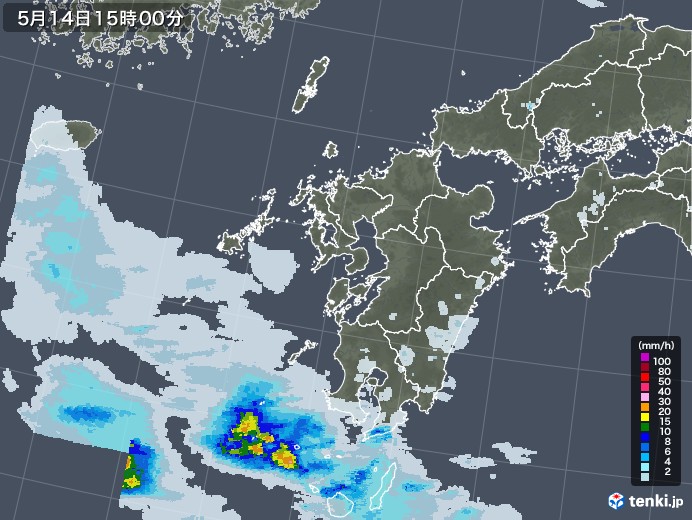 九州地方の雨雲レーダー(2021年05月14日)