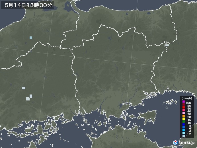 岡山県の雨雲レーダー(2021年05月14日)