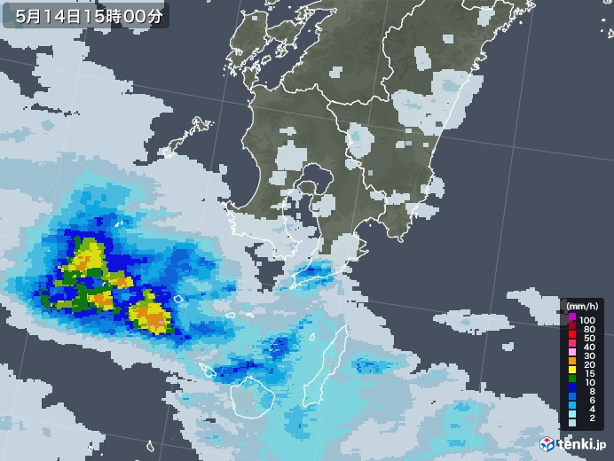 鹿児島県の雨雲レーダー(2021年05月14日)