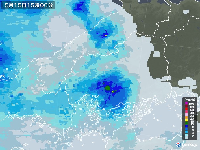 広島県の雨雲レーダー(2021年05月15日)