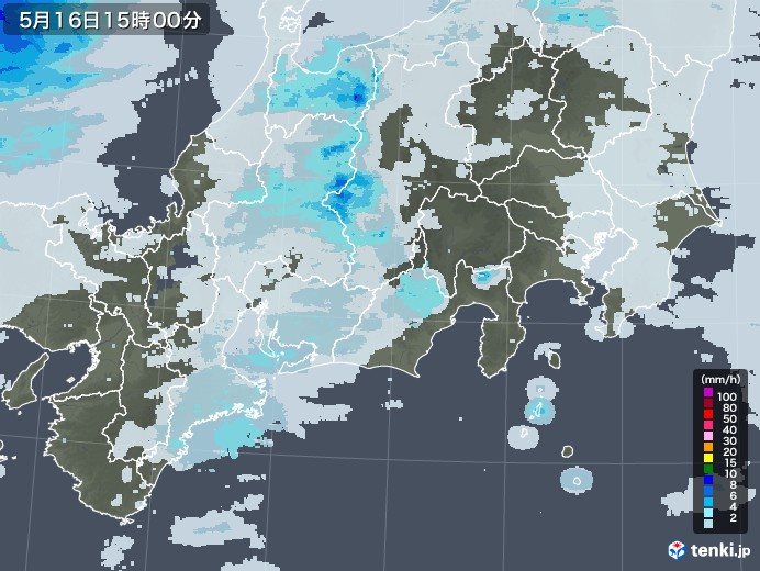 東海地方の雨雲レーダー(2021年05月16日)