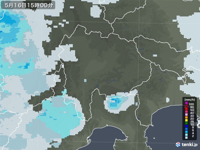 山梨県の雨雲レーダー(2021年05月16日)
