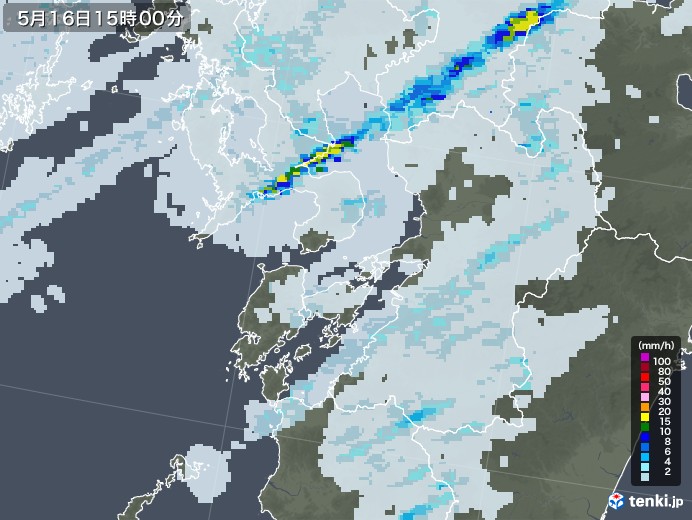 熊本県の雨雲レーダー(2021年05月16日)