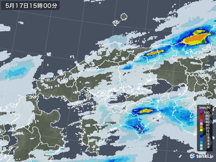 中国地方の雨雲レーダー(2021年05月17日)