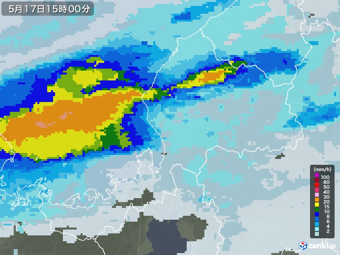 福井県の雨雲レーダー(2021年05月17日)