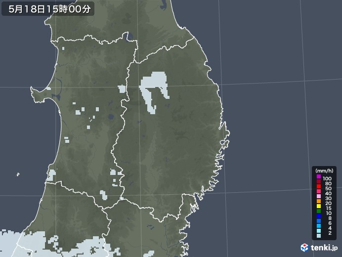 岩手県の雨雲レーダー(2021年05月18日)