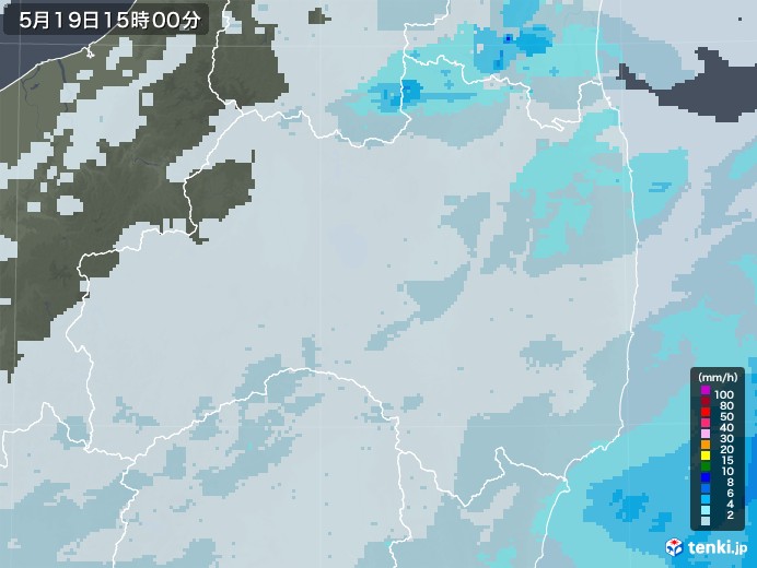 福島県の雨雲レーダー(2021年05月19日)
