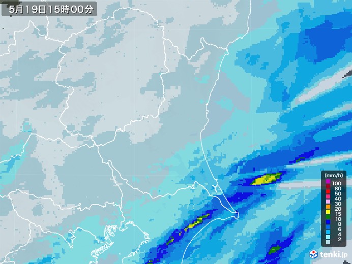 茨城県の雨雲レーダー(2021年05月19日)