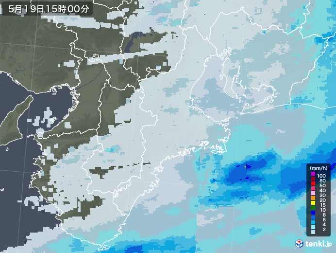 三重県の雨雲レーダー(2021年05月19日)