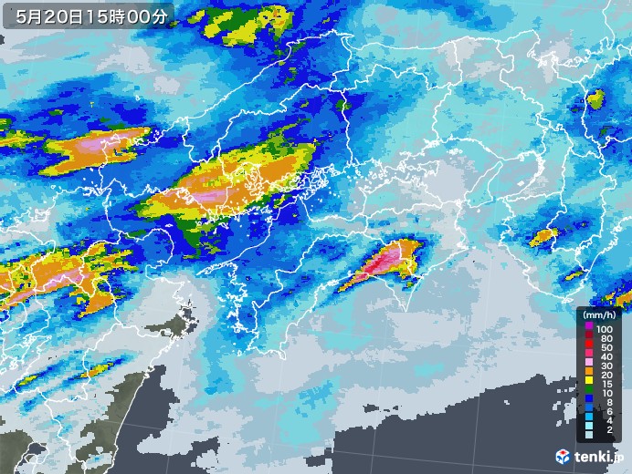 四国地方の雨雲レーダー(2021年05月20日)