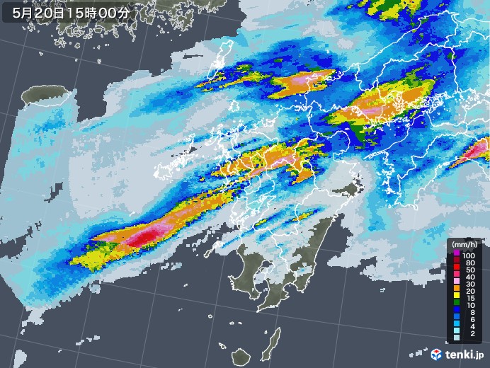 九州地方の雨雲レーダー(2021年05月20日)