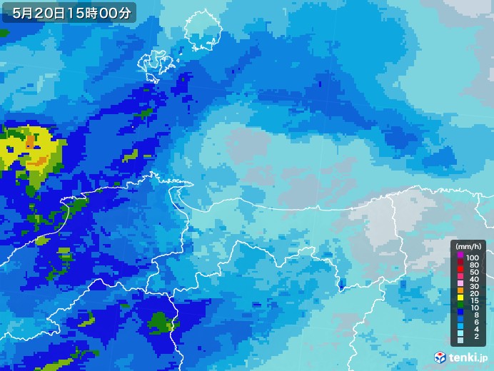 鳥取県の雨雲レーダー(2021年05月20日)