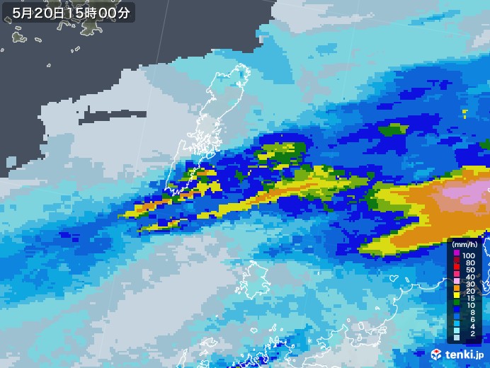 壱岐・対馬(長崎県)の雨雲レーダー(2021年05月20日)