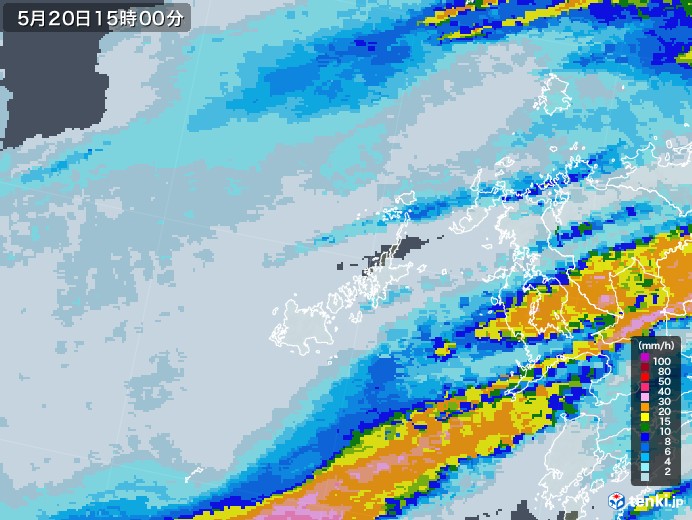 五島列島(長崎県)の雨雲レーダー(2021年05月20日)