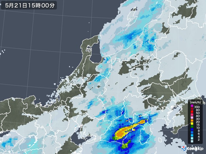 北陸地方の雨雲レーダー(2021年05月21日)