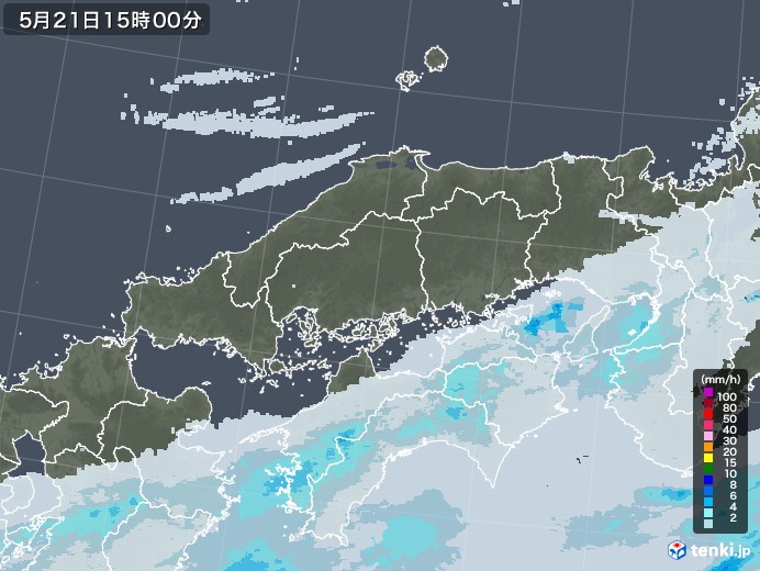 中国地方の雨雲レーダー(2021年05月21日)