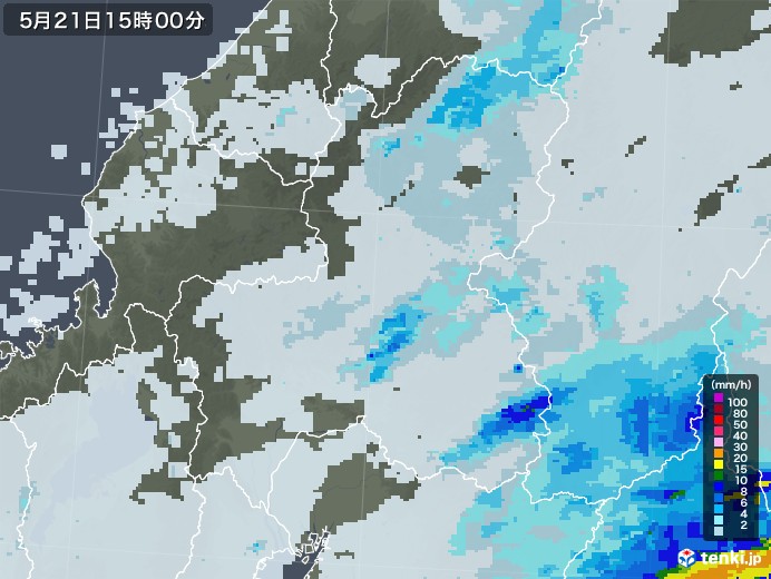 岐阜県の雨雲レーダー(2021年05月21日)