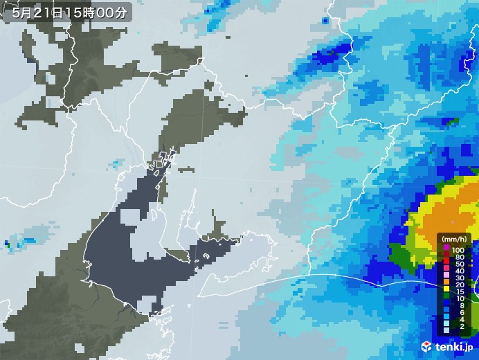 愛知県の雨雲レーダー(2021年05月21日)