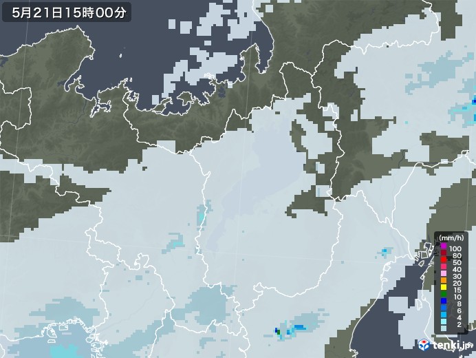 滋賀県の雨雲レーダー(2021年05月21日)
