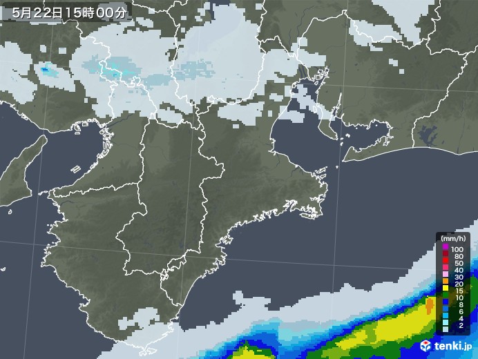 三重県の雨雲レーダー(2021年05月22日)