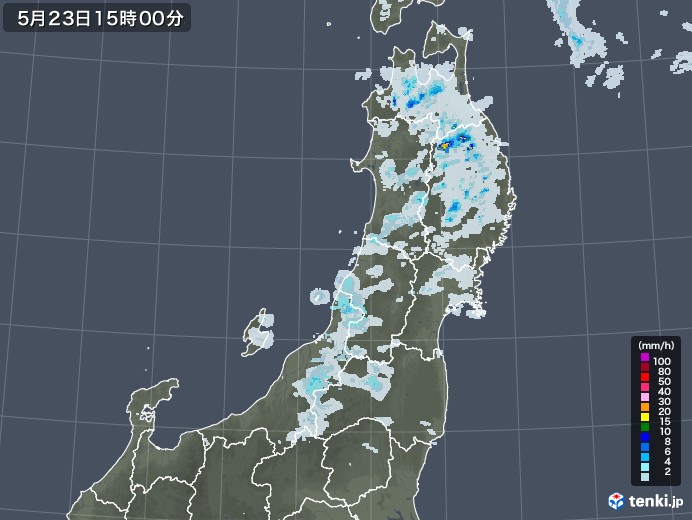 東北地方の雨雲レーダー(2021年05月23日)