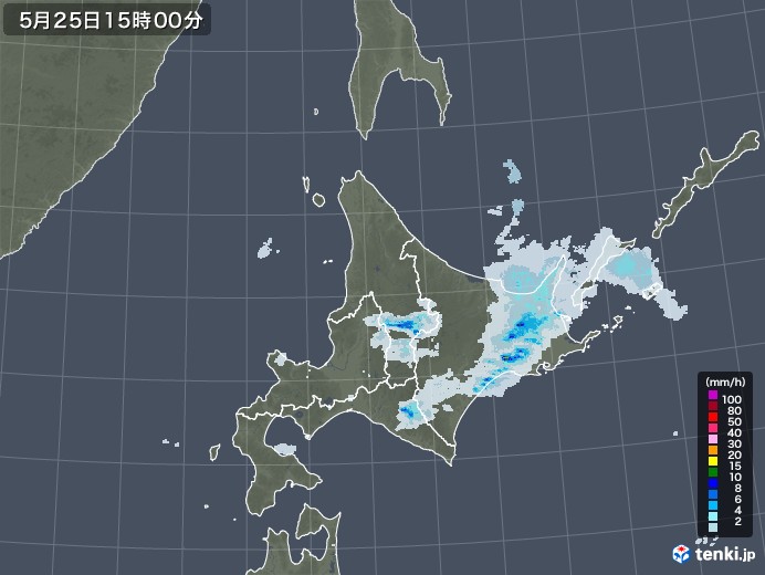 北海道地方の雨雲レーダー(2021年05月25日)