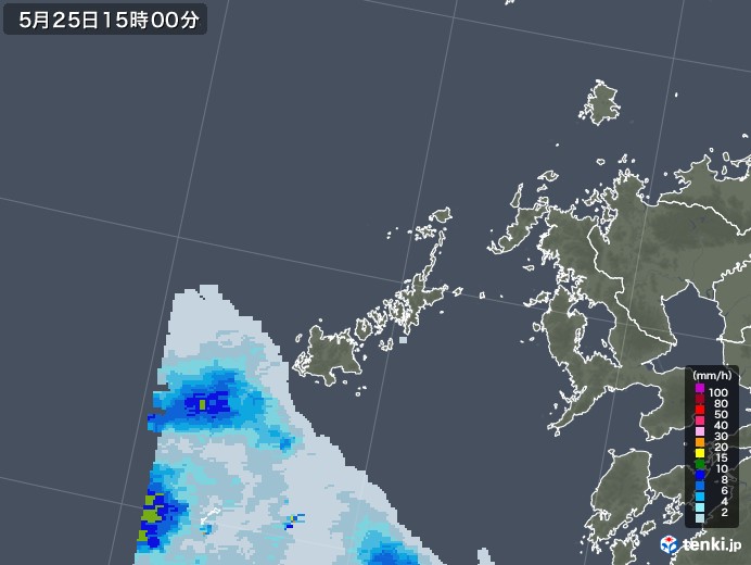 五島列島(長崎県)の雨雲レーダー(2021年05月25日)