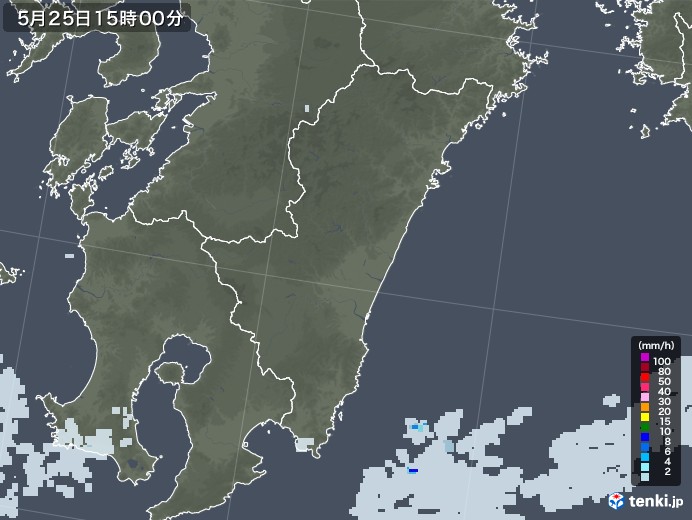 宮崎県の雨雲レーダー(2021年05月25日)