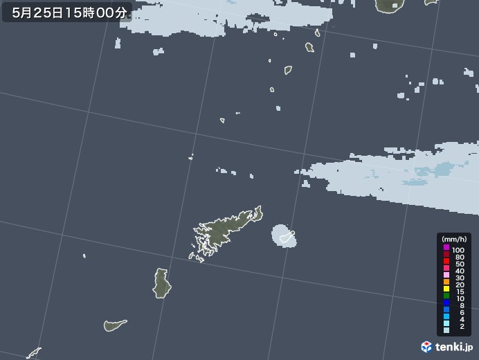 奄美諸島(鹿児島県)の雨雲レーダー(2021年05月25日)