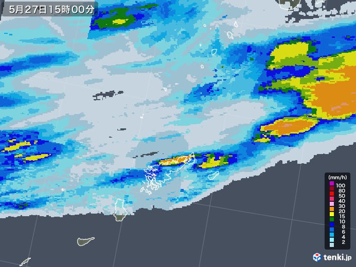 奄美諸島(鹿児島県)の雨雲レーダー(2021年05月27日)