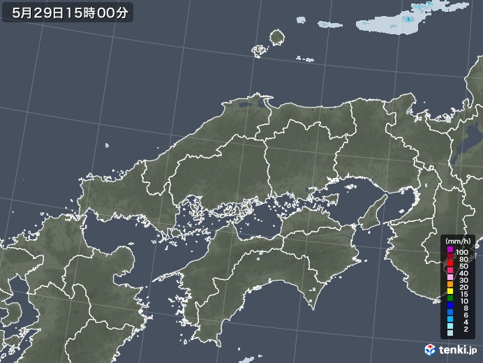 中国地方の雨雲レーダー(2021年05月29日)