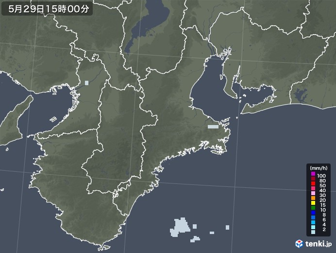 三重県の雨雲レーダー(2021年05月29日)