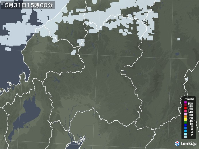岐阜県の雨雲レーダー(2021年05月31日)