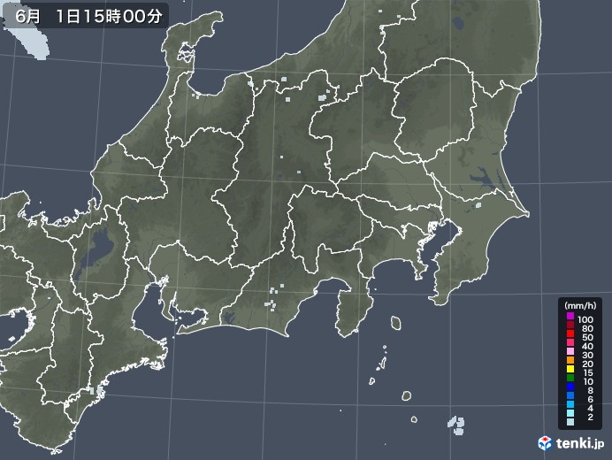 関東・甲信地方の雨雲レーダー(2021年06月01日)