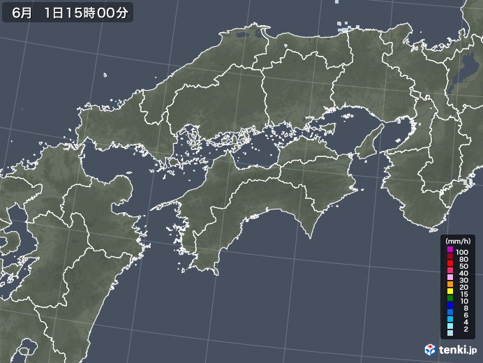 四国地方の雨雲レーダー(2021年06月01日)