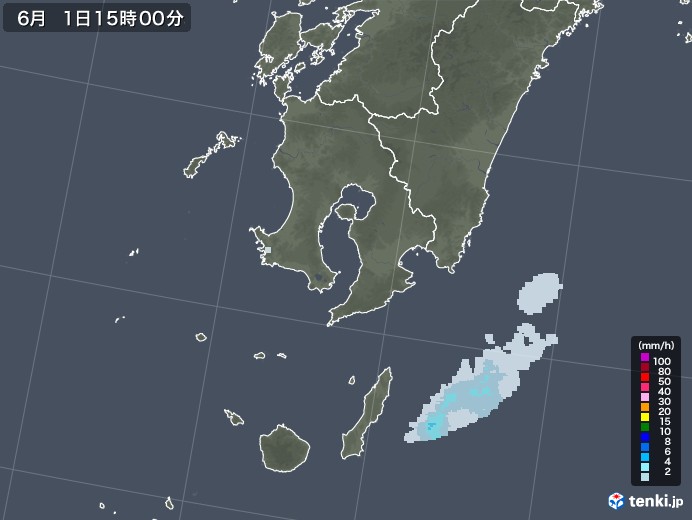 鹿児島県の雨雲レーダー(2021年06月01日)