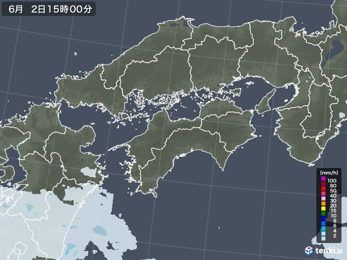 四国地方の雨雲レーダー(2021年06月02日)
