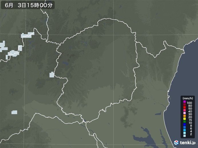 栃木県の雨雲レーダー(2021年06月03日)