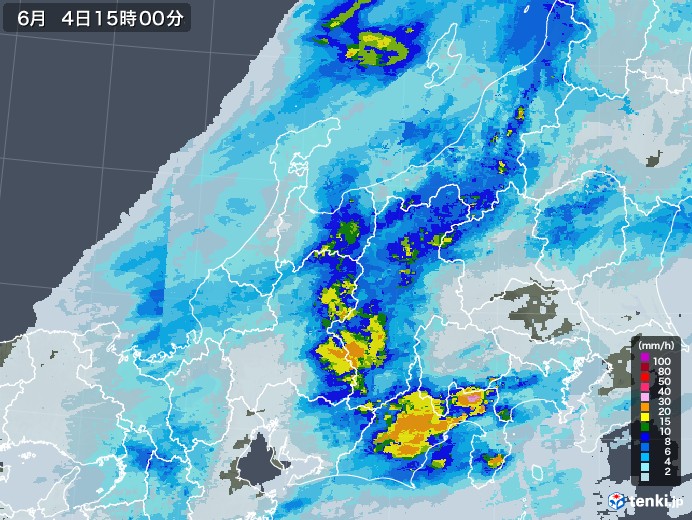 北陸地方の雨雲レーダー(2021年06月04日)