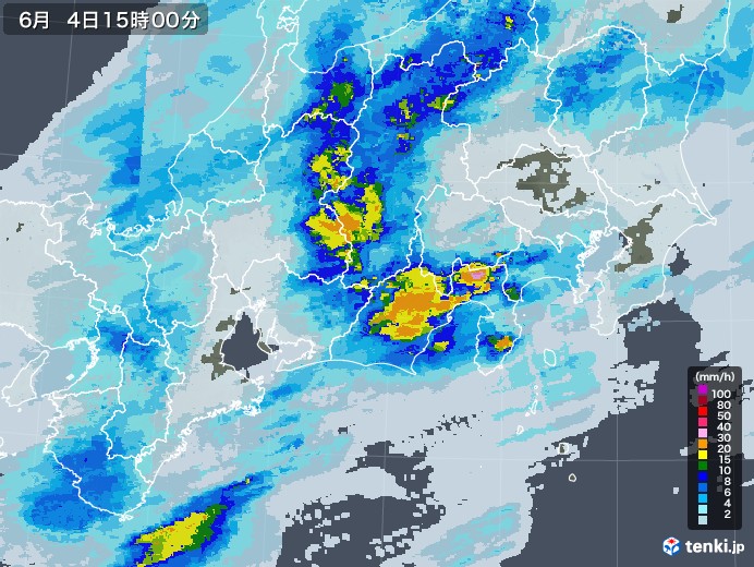 東海地方の雨雲レーダー(2021年06月04日)