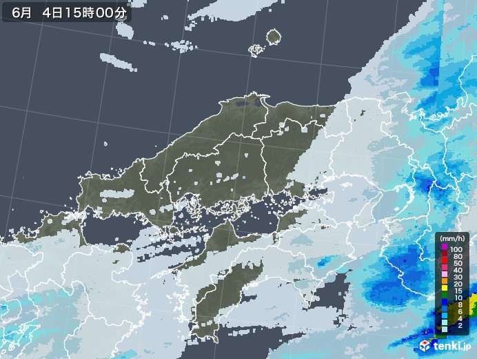 中国地方の雨雲レーダー(2021年06月04日)