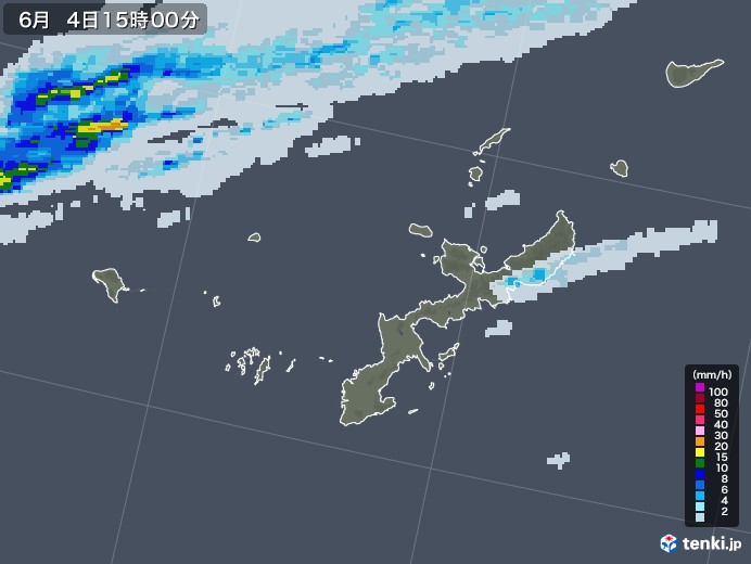 沖縄県の雨雲レーダー(2021年06月04日)
