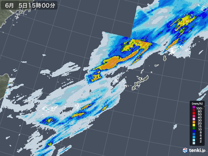 沖縄地方の雨雲レーダー(2021年06月05日)