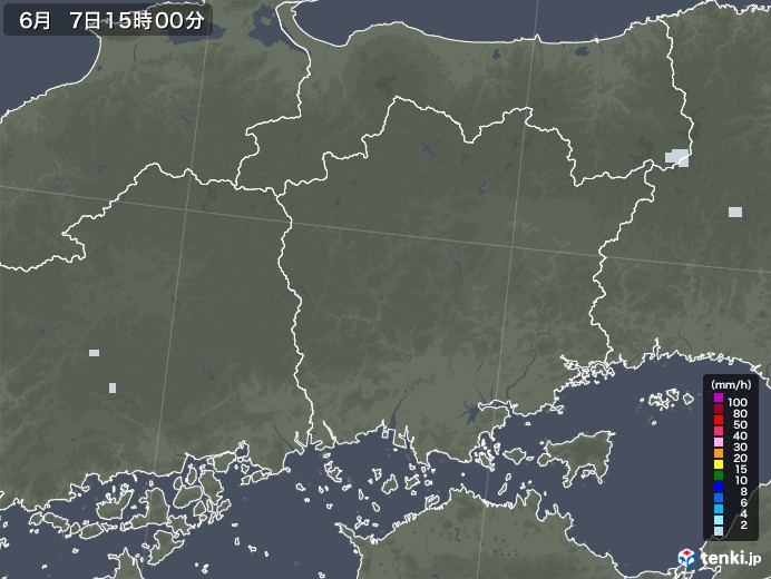 岡山県の雨雲レーダー(2021年06月07日)