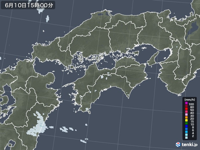 四国地方の雨雲レーダー(2021年06月10日)