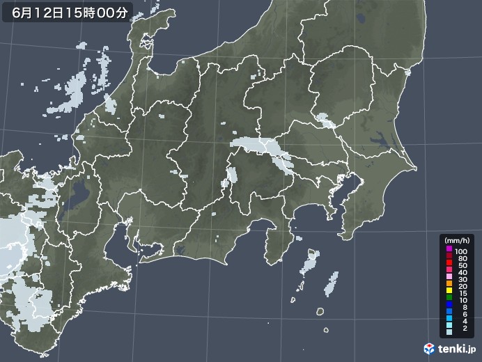 関東・甲信地方の雨雲レーダー(2021年06月12日)